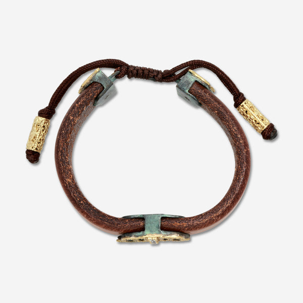 Armenta Dark Brown Leather & Green Patina Diamond Artifact Buckle Bracelet 19913 - THE SOLIST