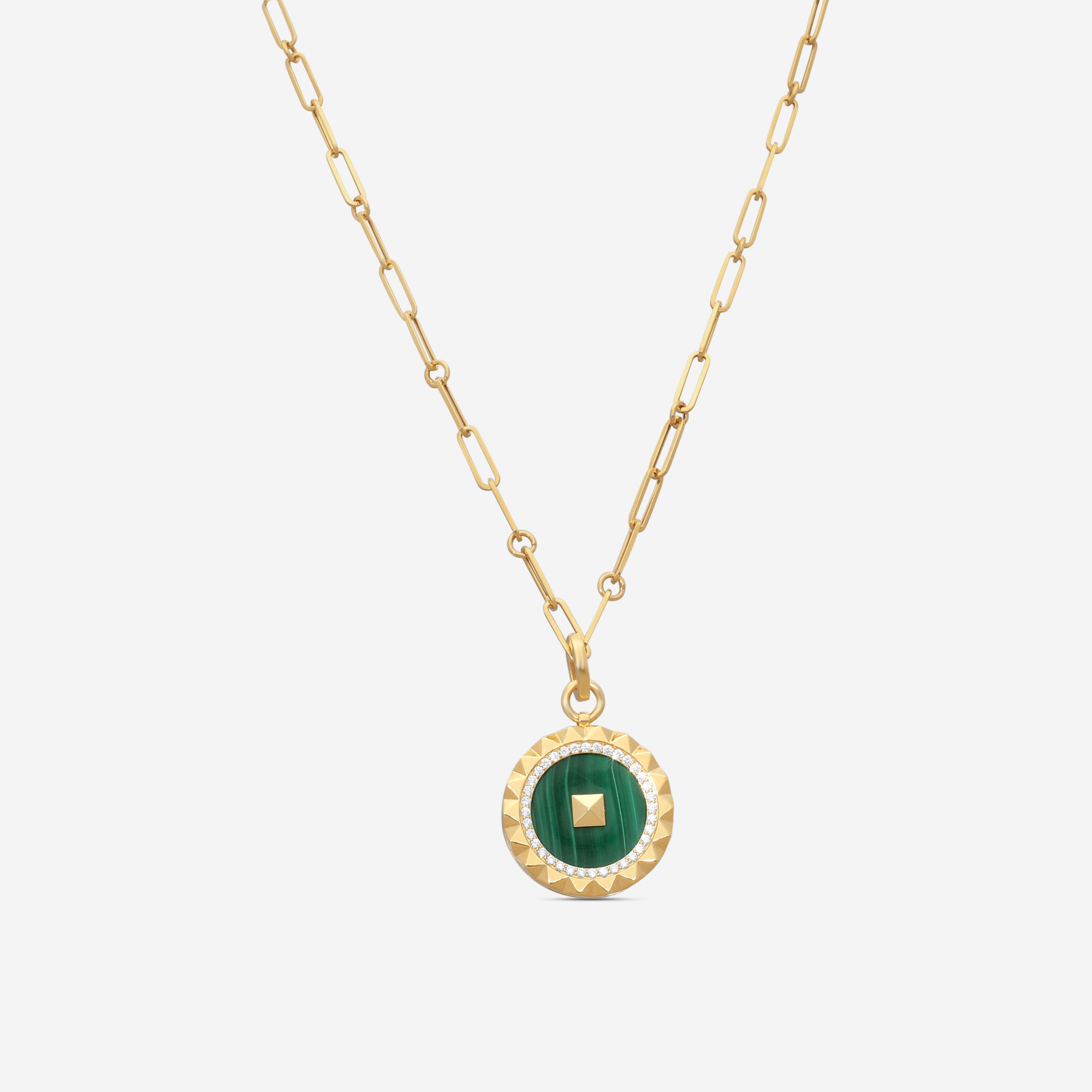 Roberto Coin Obelisco 18K Yellow Gold Diamond & Malachite Pendant Necklace 8883123AY19XM