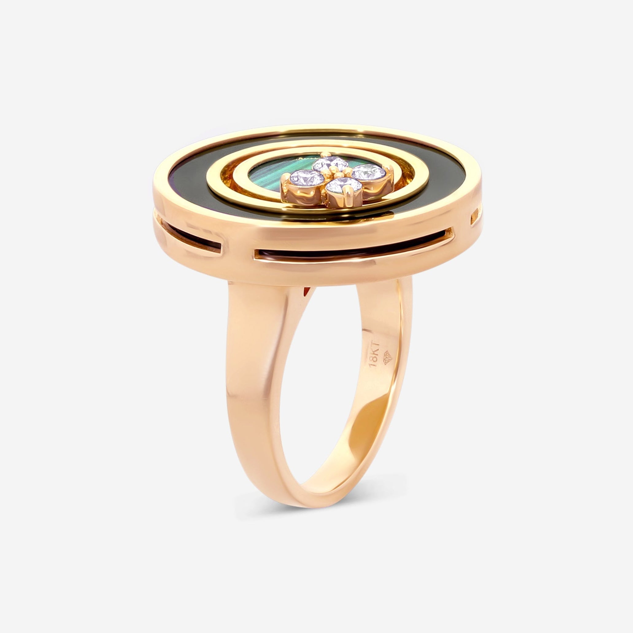 Roberto Coin Love in Verona 18K Rose Gold Diamond, Black Jade & Malachite Ring Sz. 6.5 8883125AX65X