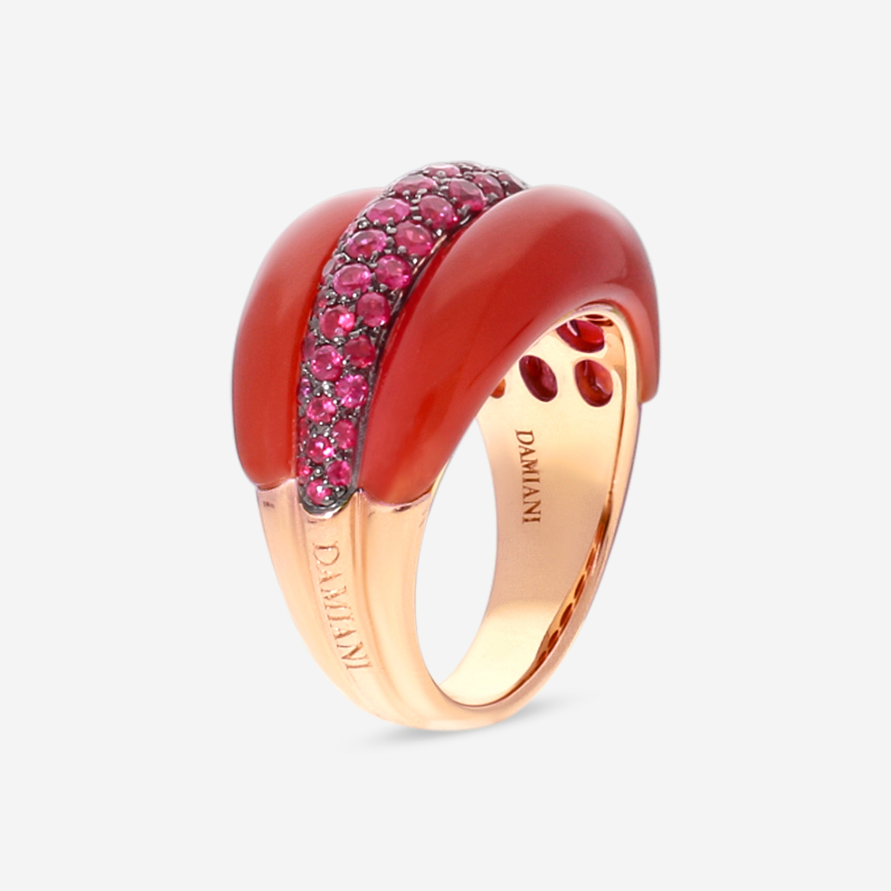 Damiani 18K Rose Gold Carnelian & Ruby Statement Band Ring Sz. 720037238