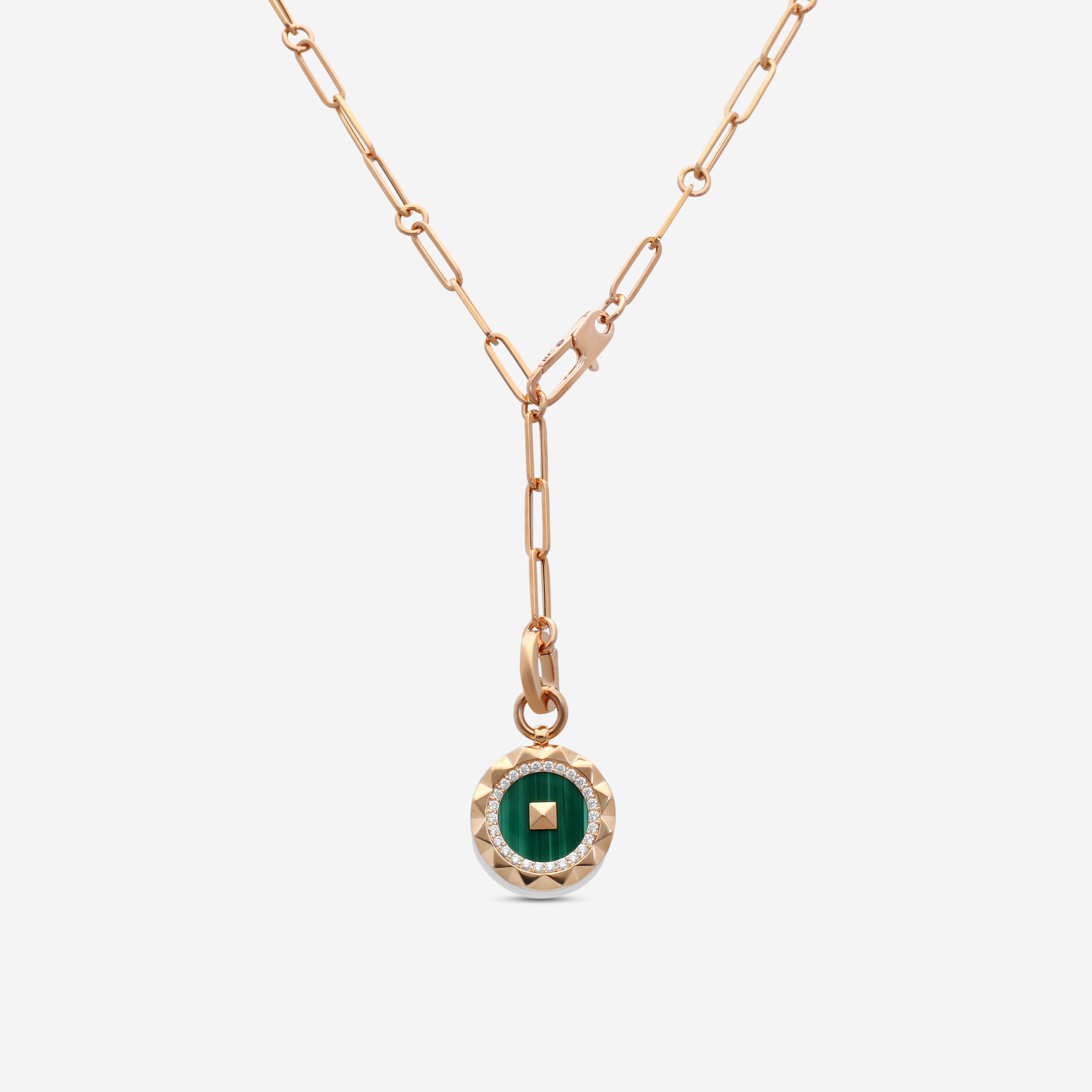 Roberto Coin Obelisco 18K Rose Gold Diamond & Malachite Pendant Necklace 8883122AX19XM