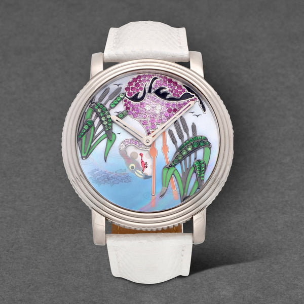 Boucheron Crazy Jungle Flamingo 18K White Gold Diamond, Tsavorite and Pink Sapphire Watch WA010226