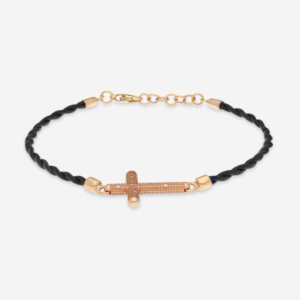 Damiani 18K Rose Gold & Brown Leather Diamond Cross Cord Bracelet 20062149