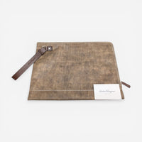 Salvatore Ferragamo 629960 Gancini Logo-Embossed Clutch Bag/Pouch Taupe MSRP$950 - THE SOLIST