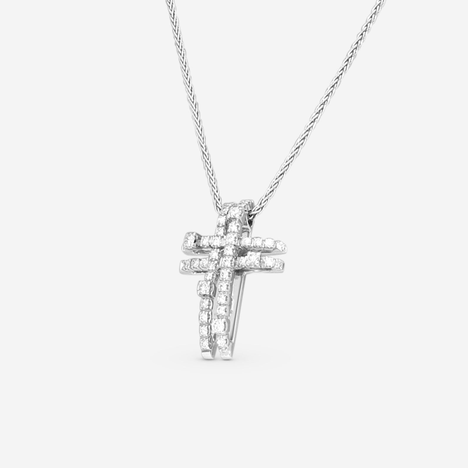 Damiani 18K White Gold Diamond Cross Pendant Necklace 20008881