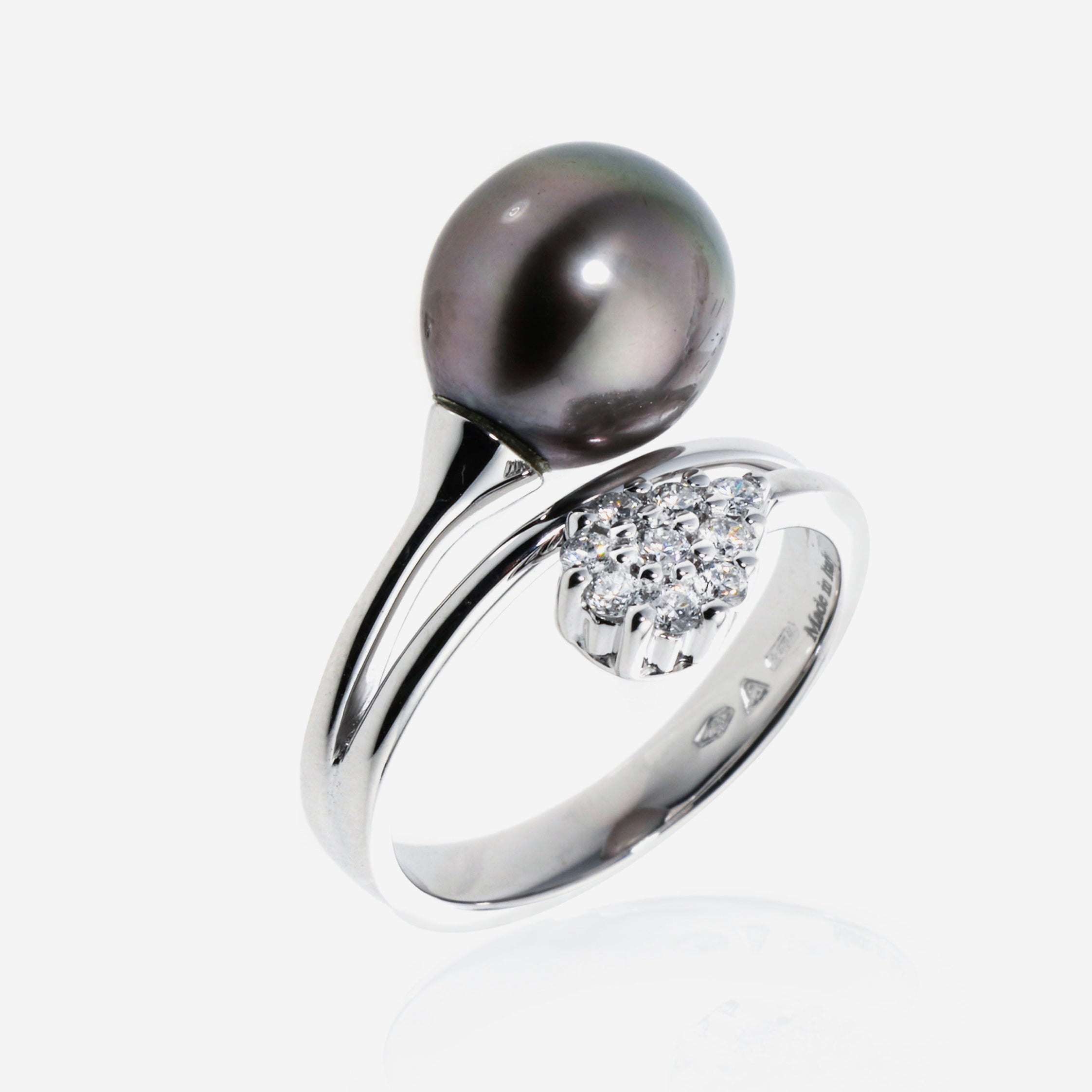 Damiani Le Perle 18K White Gold, Black Pearl 1.70ct. tw. and Diamond 0.27ct. tw. Cocktail Ring Sz. 7.5 20016940 - THE SOLIST