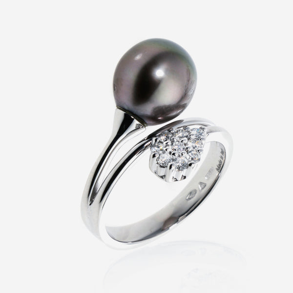 Damiani Le Perle 18K White Gold, Black Pearl 1.70ct. tw. and Diamond 0.27ct. tw. Cocktail Ring Sz. 7.5 20016940 - THE SOLIST