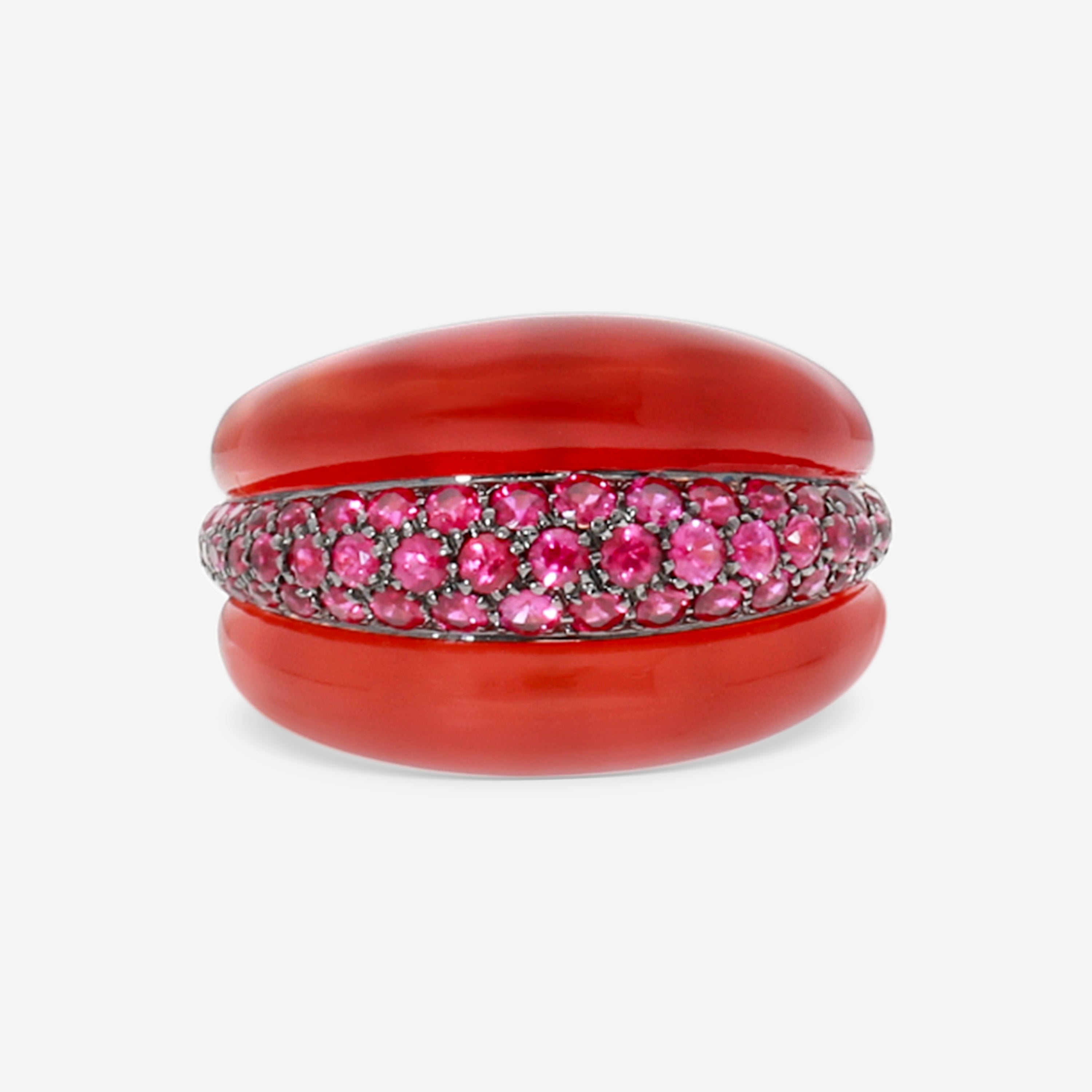 Damiani 18K Rose Gold Carnelian & Ruby Statement Band Ring Sz. 720037238