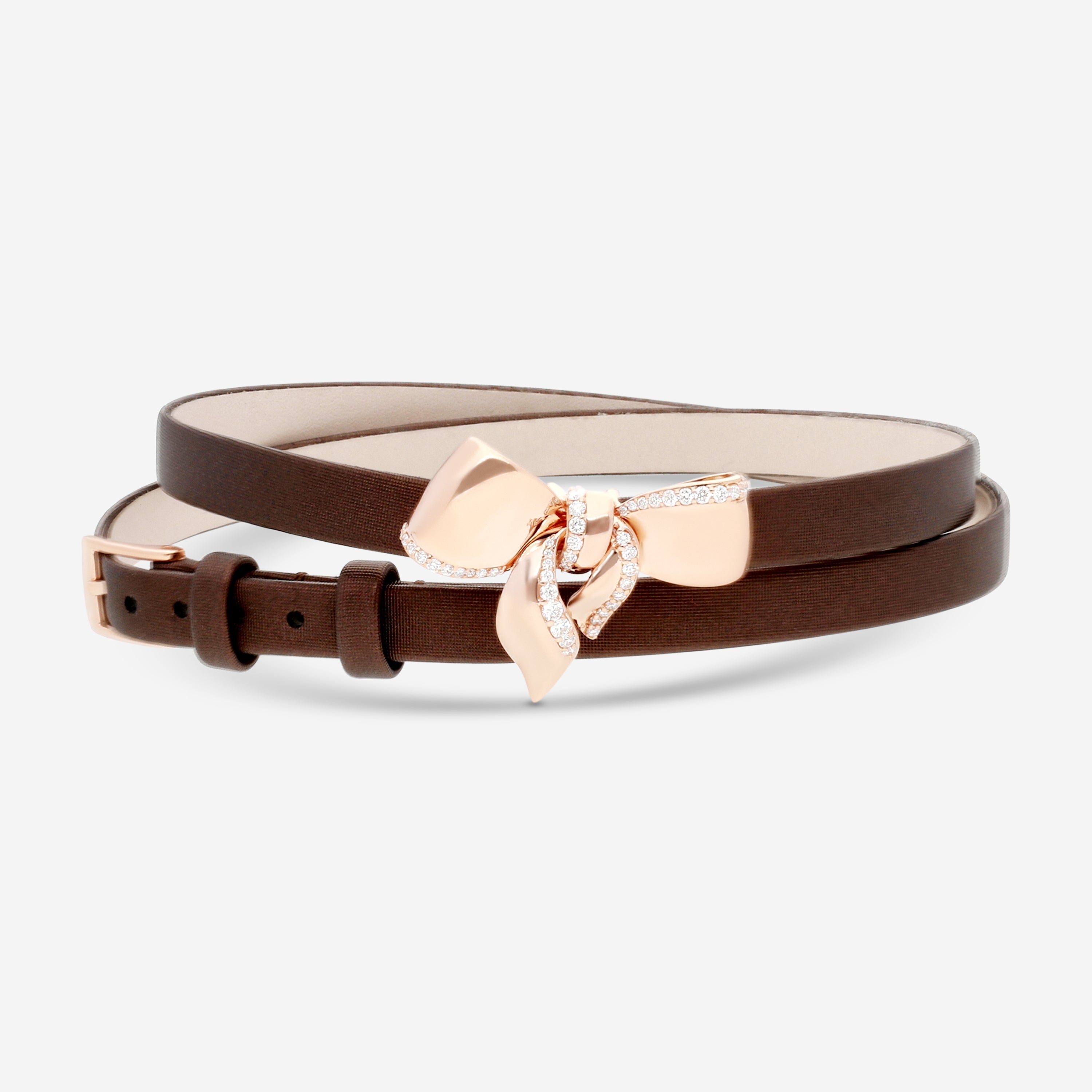 Damiani 18K Rose Gold & Satin Leather Diamond Bow Cord Bracelet 20068543
