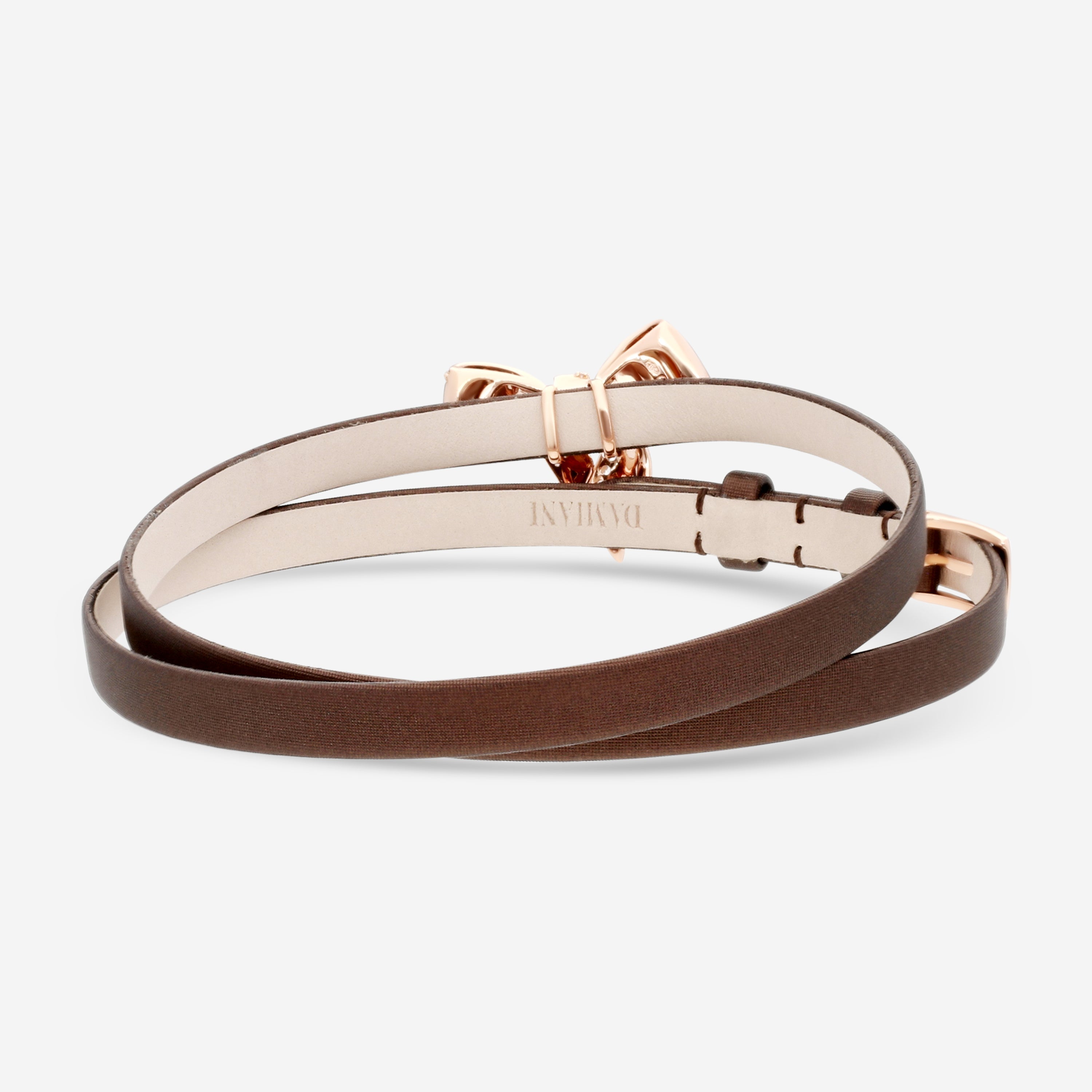 Damiani 18K Rose Gold & Satin Leather Diamond Bow Cord Bracelet 20068543