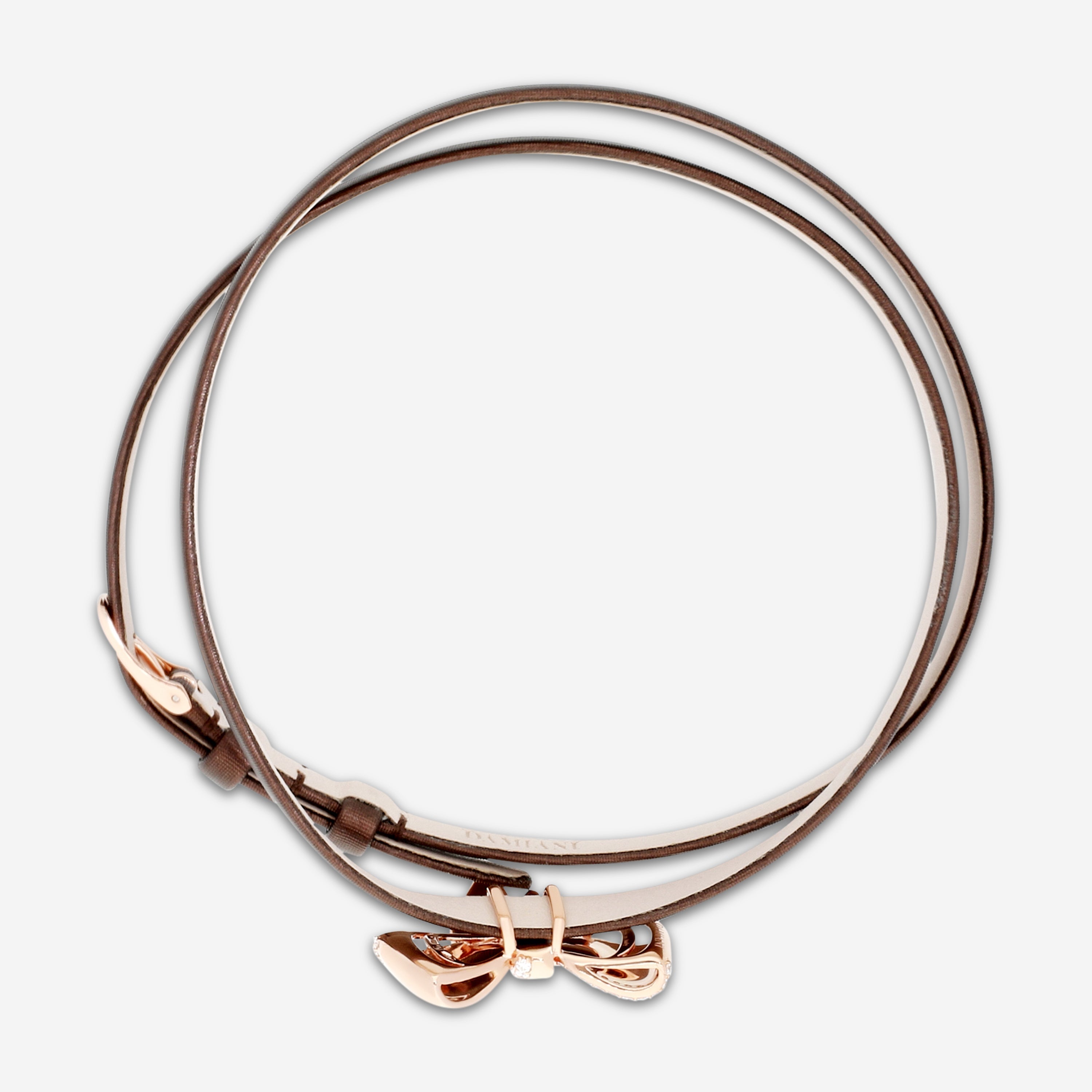 Damiani 18K Rose Gold & Satin Leather Diamond Bow Cord Bracelet 20068543