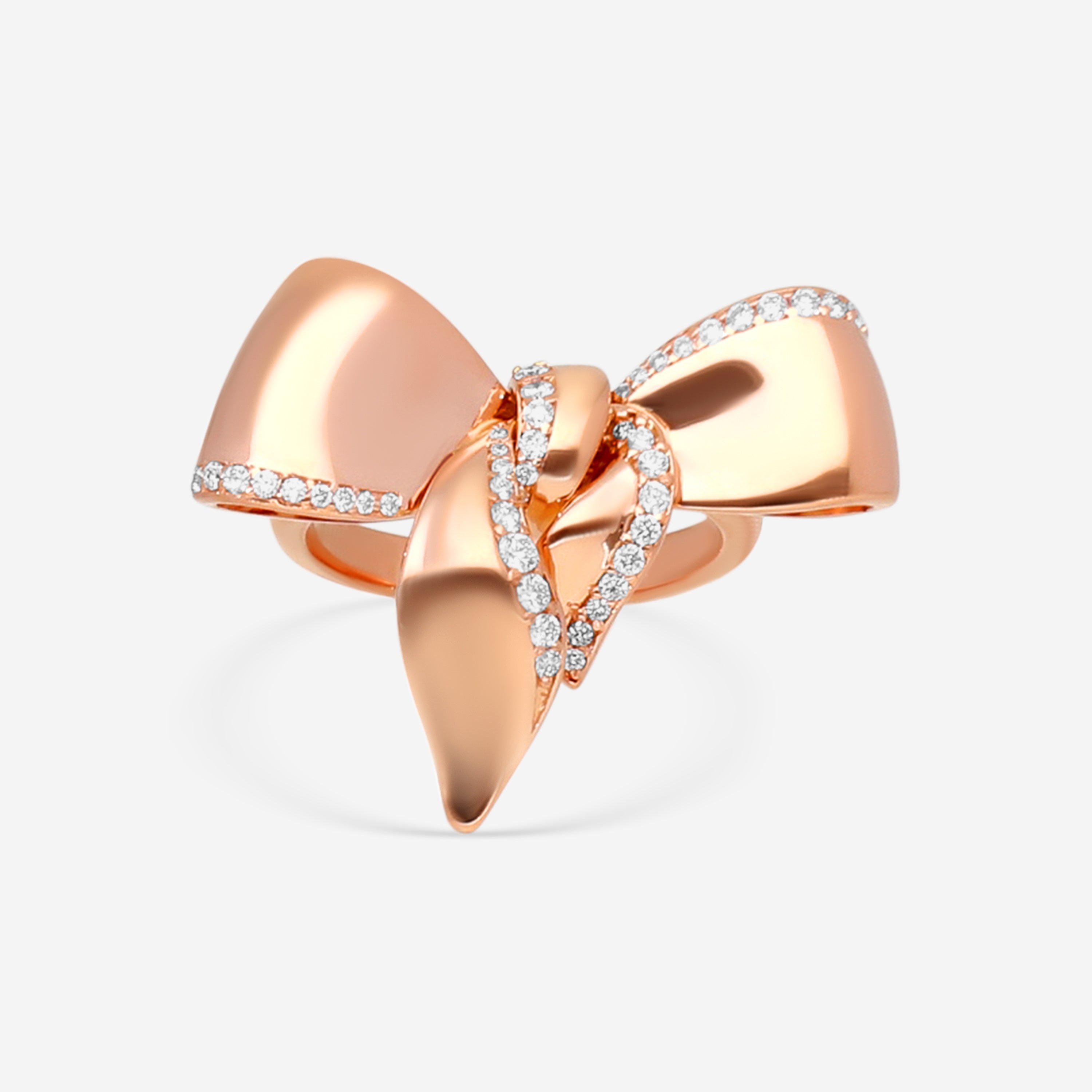 Damiani 18K Rose Gold Diamond Bow Ring Sz. 7.25 20068762