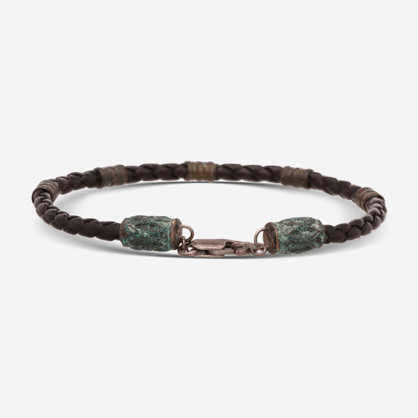 Armenta Romero Green Patina Brass & Black Leather Bracelet 19025 - THE SOLIST