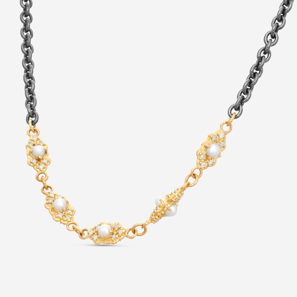 Armenta 18K Yellow Gold & Sterling Silver Diamond & White Pearl Station Necklace 20096