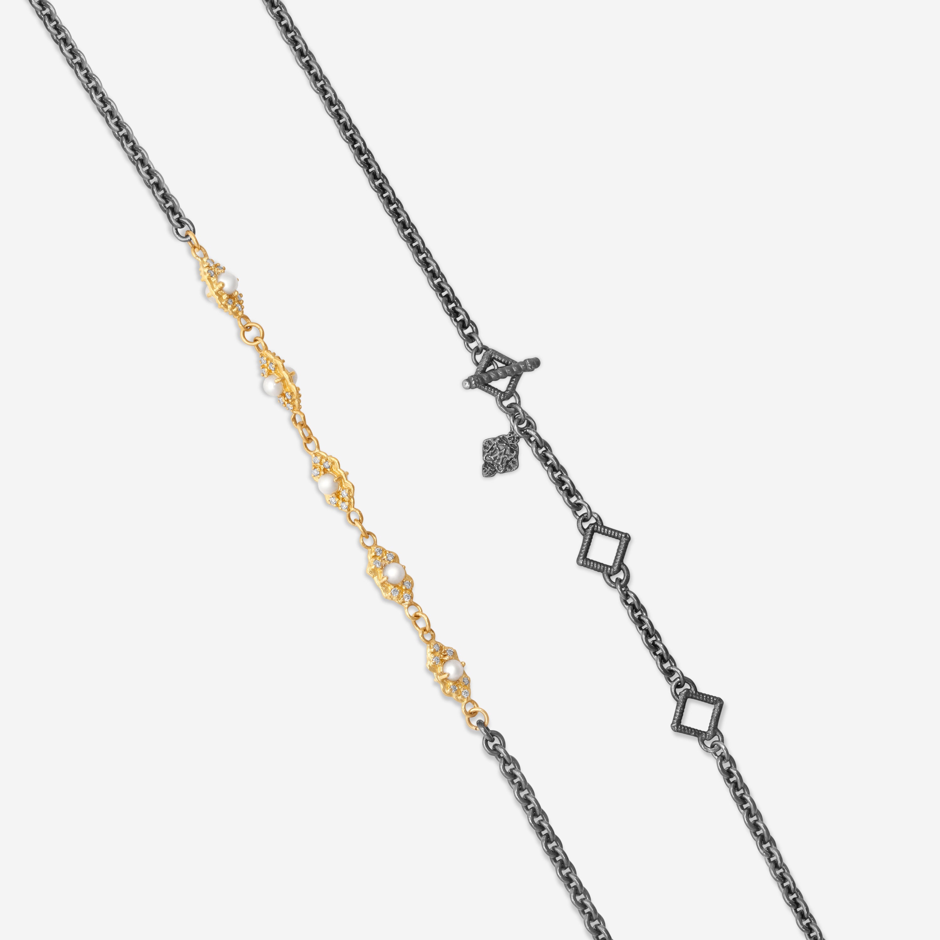 Armenta 18K Yellow Gold & Sterling Silver Diamond & White Pearl Station Necklace 20096