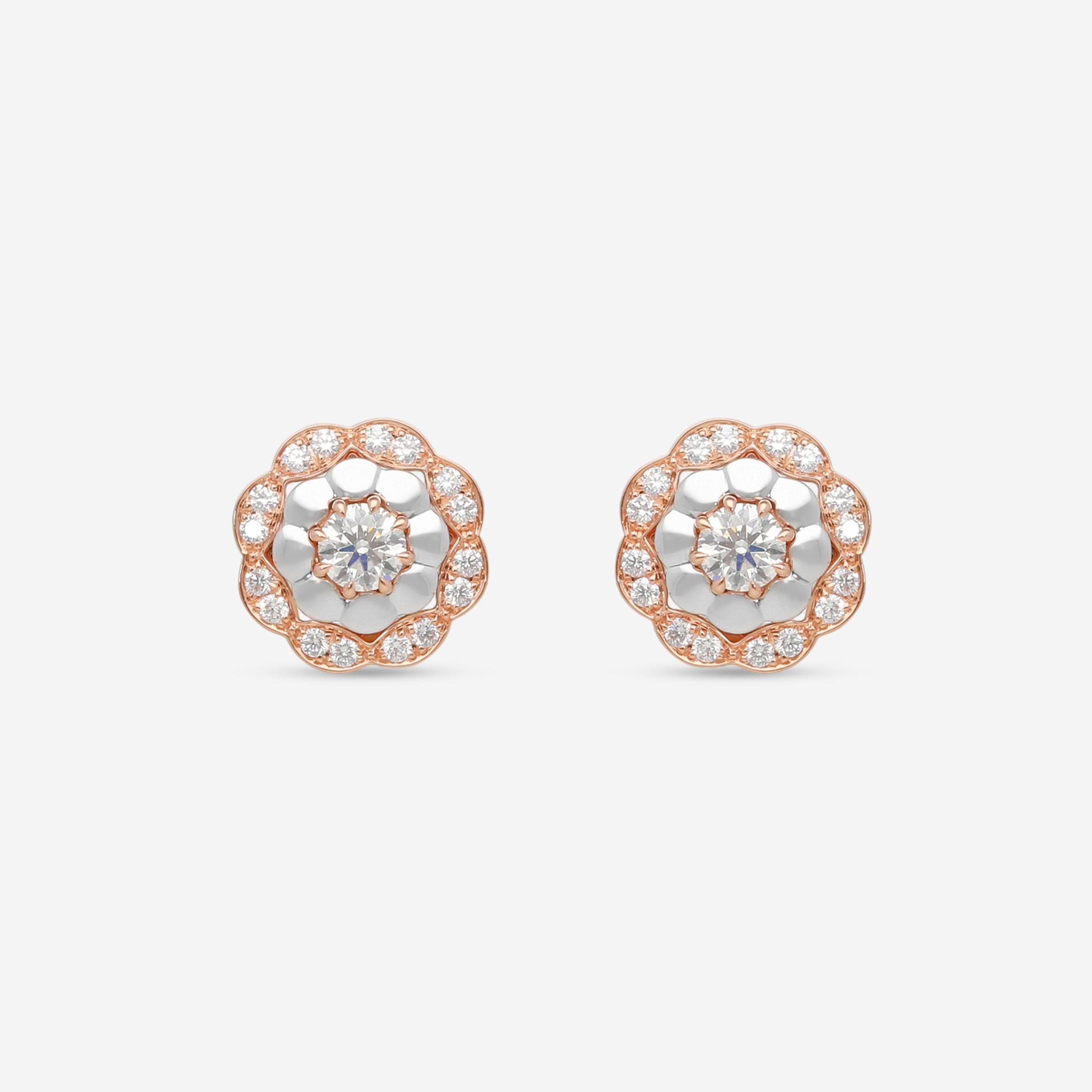 Hearts On Fire Lorelei 18K Rose Gold & Platinum Alternating Halo Stud Earrings HFELORALTH00608RP - THE SOLIST