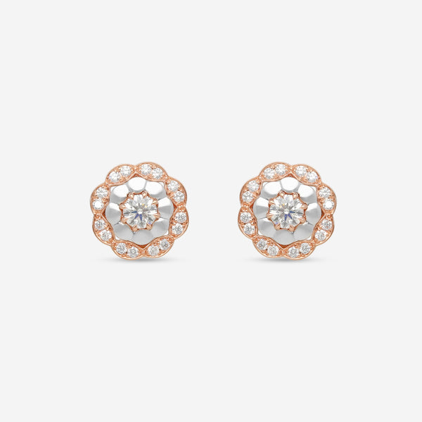 Hearts On Fire Lorelei 18K Rose Gold & Platinum Alternating Halo Stud Earrings HFELORALTH00608RP - THE SOLIST