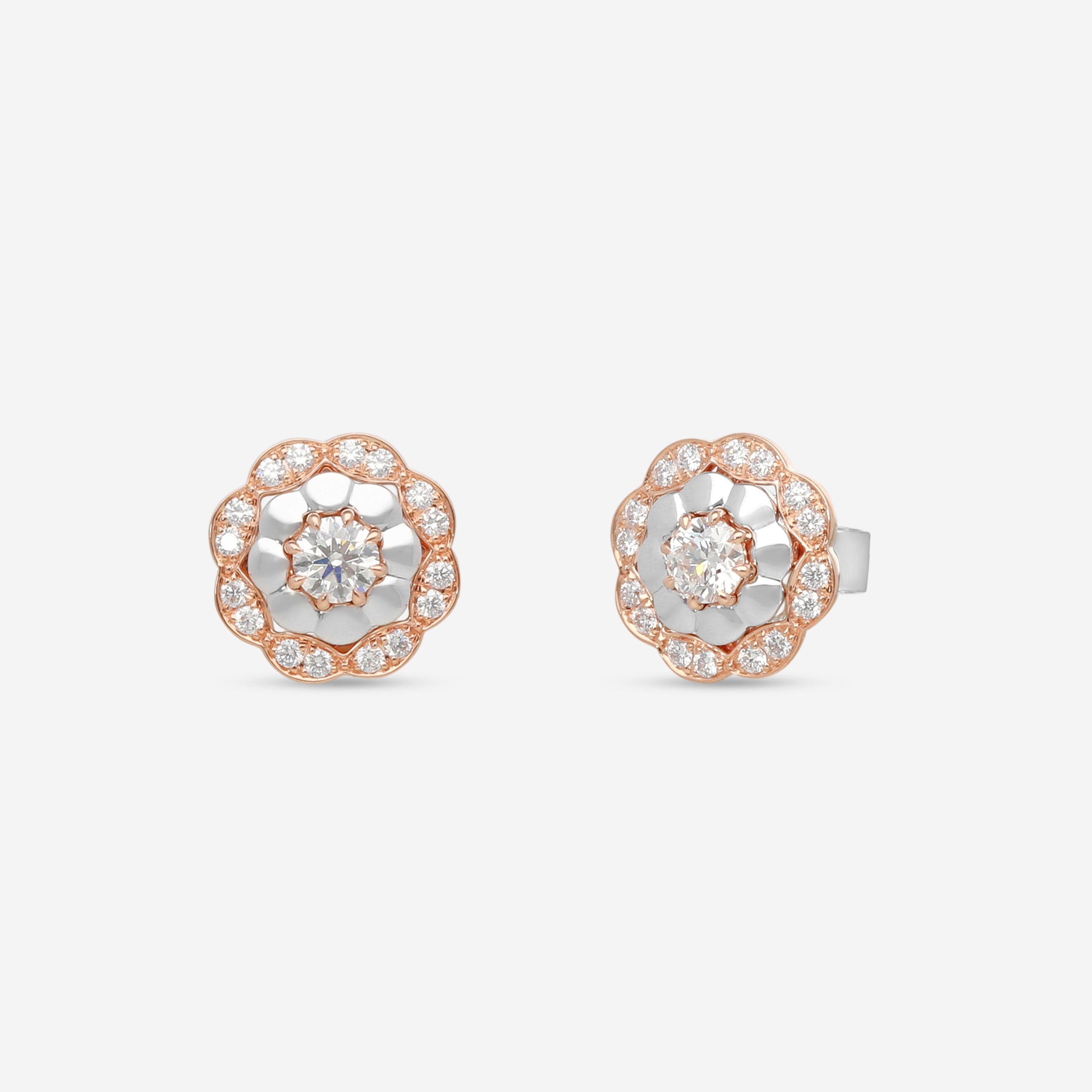 Hearts On Fire Lorelei 18K Rose Gold & Platinum Alternating Halo Stud Earrings HFELORALTH00608RP - THE SOLIST