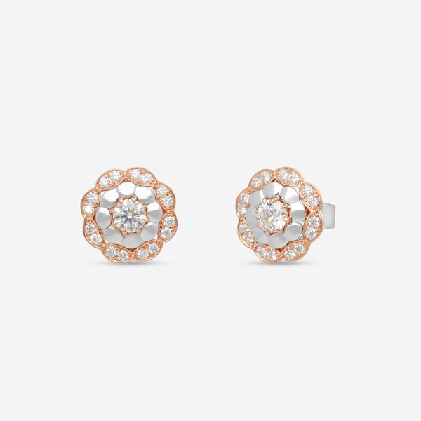 Hearts On Fire Lorelei 18K Rose Gold & Platinum Alternating Halo Stud Earrings HFELORALTH00608RP - THE SOLIST