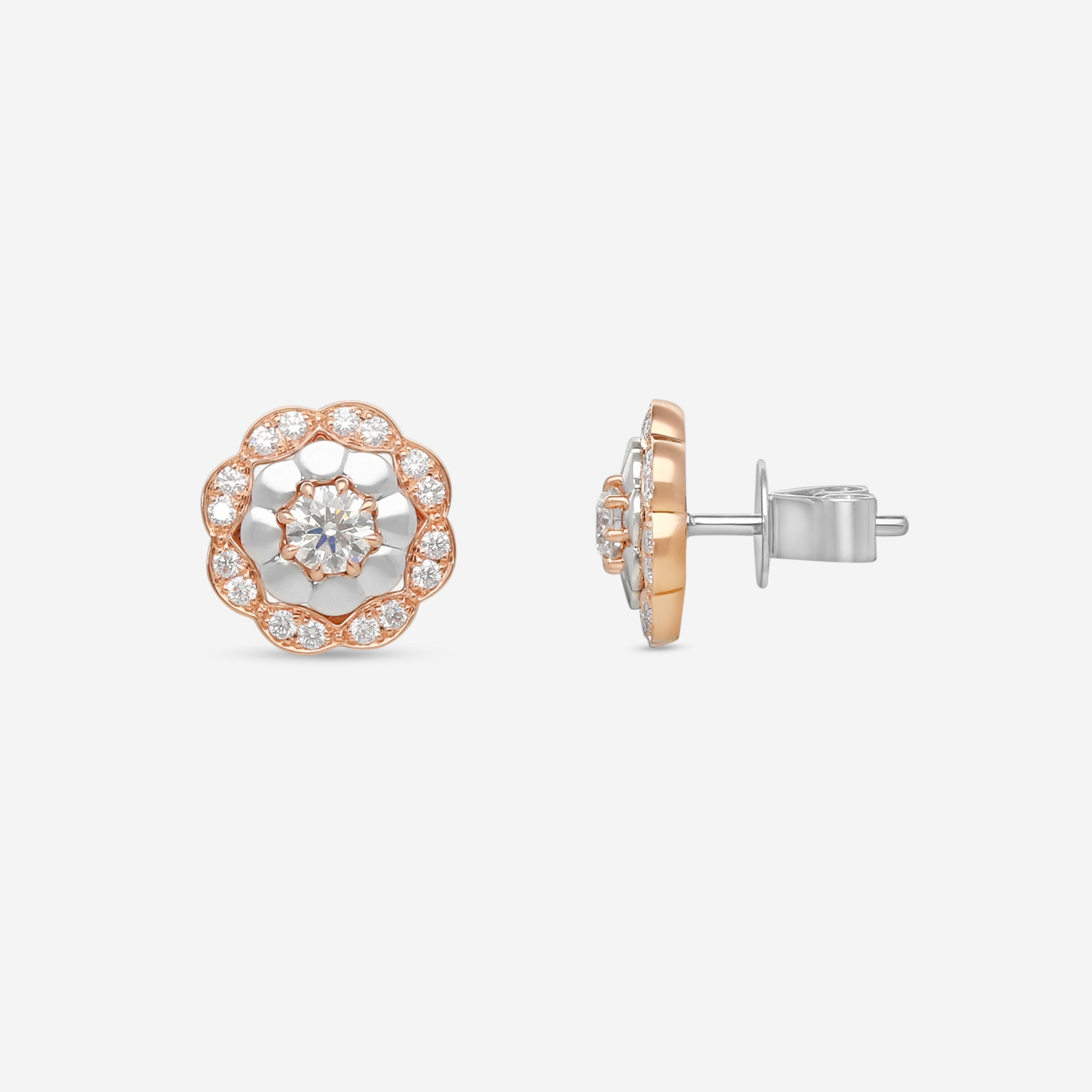 Hearts On Fire Lorelei 18K Rose Gold & Platinum Alternating Halo Stud Earrings HFELORALTH00608RP - THE SOLIST