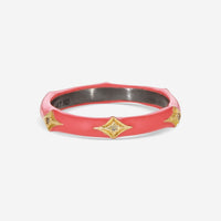 Armenta Rose World 14K Rose Gold, Grey Sterling Silver & Coral Enamel Champagne Diamond Stack Band Ring Sz. 7 15602