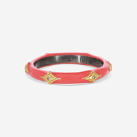 Armenta Rose World 14K Rose Gold, Grey Sterling Silver & Coral Enamel Champagne Diamond Stack Band Ring Sz. 7 15602