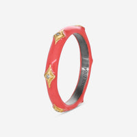 Armenta Rose World 14K Rose Gold, Grey Sterling Silver & Coral Enamel Champagne Diamond Stack Band Ring Sz. 7 15602