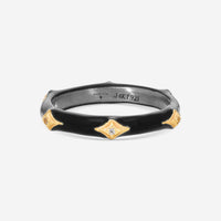 Armenta Rose World 14K Rose Gold, Grey Sterling Silver & Black Enamel White Sapphire Stack Band Ring Sz. 6.5 16141