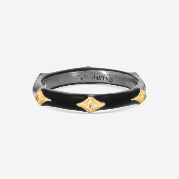 Armenta Rose World 14K Rose Gold, Grey Sterling Silver & Black Enamel White Sapphire Stack Band Ring Sz. 6.5 16141 - THE SOLIST