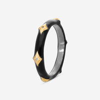 Armenta Rose World 14K Rose Gold, Grey Sterling Silver & Black Enamel White Sapphire Stack Band Ring Sz. 6.5 16141