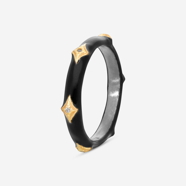 Armenta Rose World 14K Rose Gold, Grey Sterling Silver & Black Enamel White Sapphire Stack Band Ring Sz. 6.5 16141 - THE SOLIST