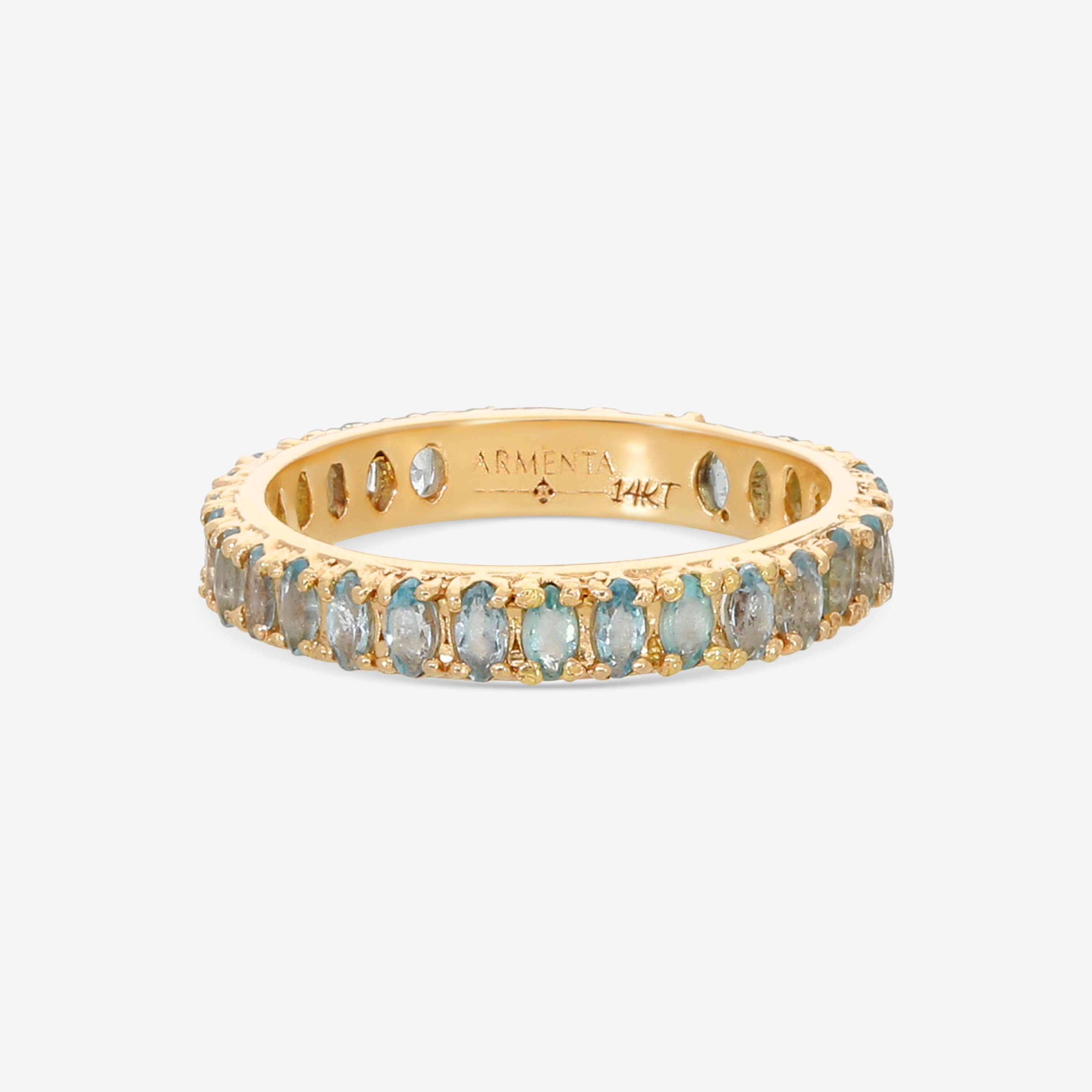Armenta Rose World 14K Rose Gold Marquise Swiss Blue Topaz Stack Band Ring Sz. 6.5 17470