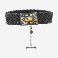 Armenta 18K Yellow Gold, Blackened Sterling Silver & Leather Black Sapphire & Champagne Diamond Bracelet 18984 - THE SOLIST