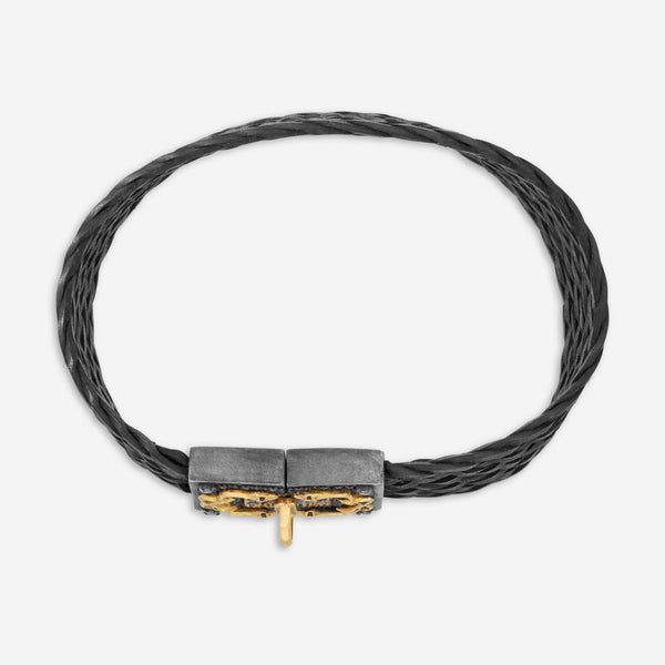 Armenta 18K Yellow Gold, Blackened Sterling Silver & Leather Black Sapphire & Champagne Diamond Bracelet 18984