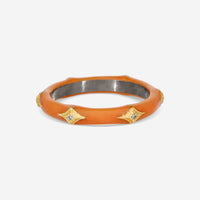 Armenta Rose World 14K Rose Gold & Grey Sterling Silver Orange Enamel & Champagne Diamond Stack Band Ring Sz. 6.5 18991