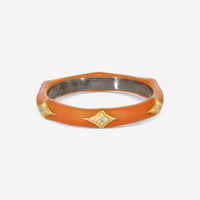 Armenta Rose World 14K Rose Gold & Grey Sterling Silver Orange Enamel & Champagne Diamond Stack Band Ring Sz. 6.5 18991