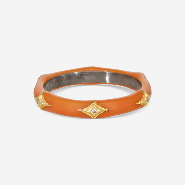 Armenta Rose World 14K Rose Gold & Grey Sterling Silver Orange Enamel & Champagne Diamond Stack Band Ring Sz. 6.5 18991 - THE SOLIST