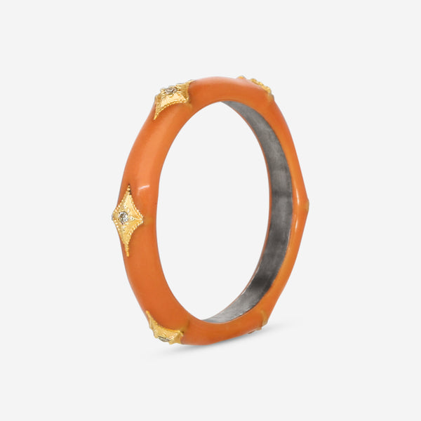 Armenta Rose World 14K Rose Gold & Grey Sterling Silver Orange Enamel & Champagne Diamond Stack Band Ring Sz. 6.5 18991 - THE SOLIST