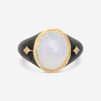 Armenta 18K Yellow Gold & Blackened Sterling Silver Turkish Chalcedony & Champagne Diamond Men's Ring Sz. 10 20696