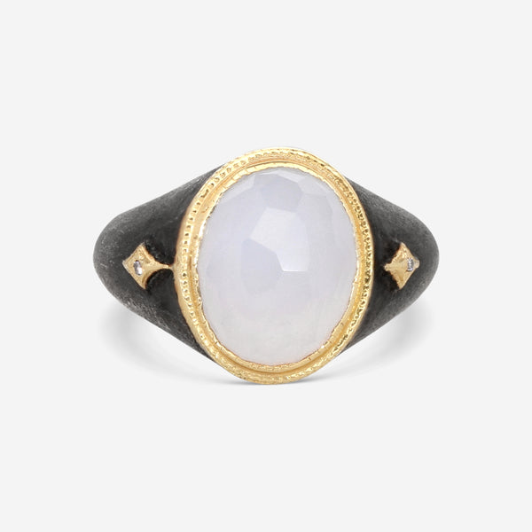 Armenta 18K Yellow Gold & Blackened Sterling Silver Turkish Chalcedony & Champagne Diamond Men's Ring Sz. 10 20696