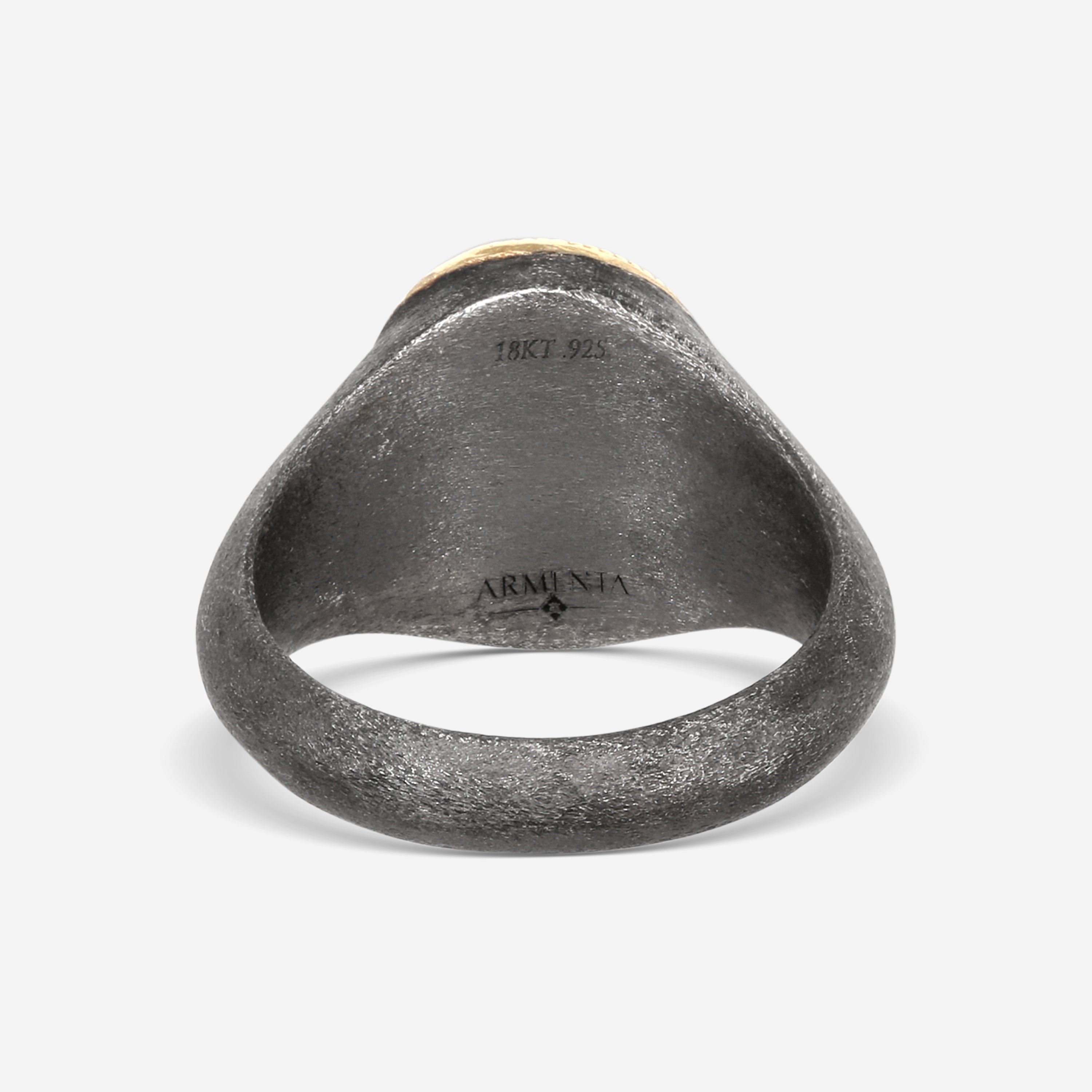 Armenta 18K Yellow Gold & Blackened Sterling Silver Turkish Chalcedony & Champagne Diamond Men's Ring Sz. 10 20696