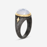 Armenta 18K Yellow Gold & Blackened Sterling Silver Turkish Chalcedony & Champagne Diamond Men's Ring Sz. 10 20696