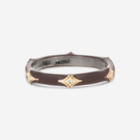 Armenta 14K Rose Gold, Blackened Sterling Silver & Light Taupe Enamel Champagne Diamond Stack Band Ring Sz. 7 21284