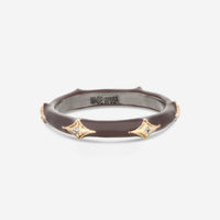 Armenta 14K Rose Gold, Blackened Sterling Silver & Light Taupe Enamel Champagne Diamond Stack Band Ring Sz. 7 21284