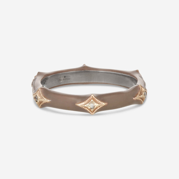 Armenta 14K Rose Gold, Blackened Sterling Silver & Enamel Champagne Diamond Stack Band Ring Sz. 5.5 21286 - THE SOLIST