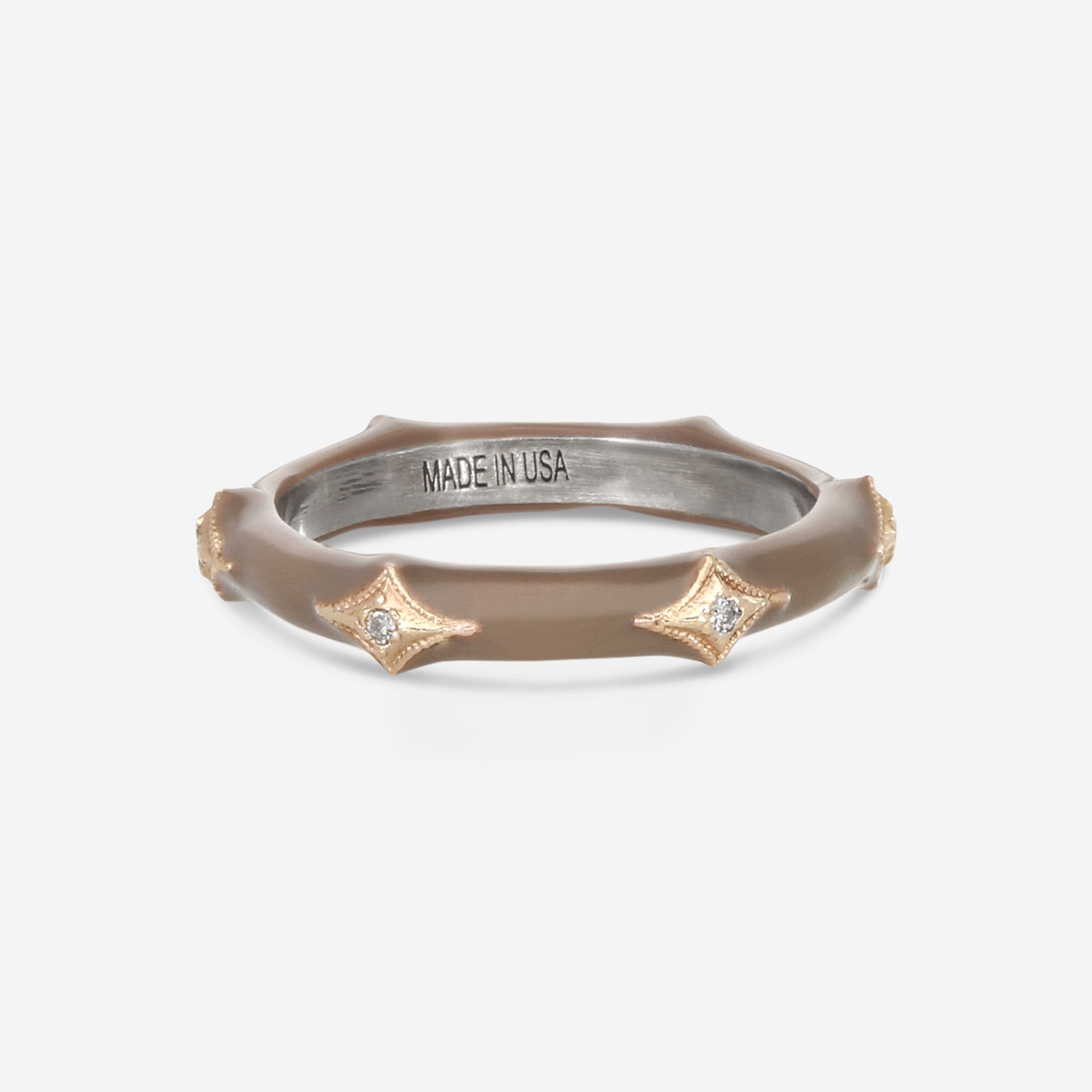 Armenta 14K Rose Gold, Blackened Sterling Silver & Enamel Champagne Diamond Stack Band Ring Sz. 5.5 21286