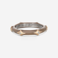 Armenta 14K Rose Gold, Blackened Sterling Silver & Enamel Champagne Diamond Stack Band Ring Sz. 5.5 21286