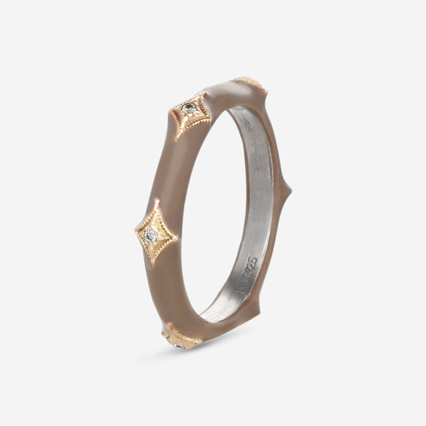Armenta 14K Rose Gold, Blackened Sterling Silver & Enamel Champagne Diamond Stack Band Ring Sz. 5.5 21286 - THE SOLIST