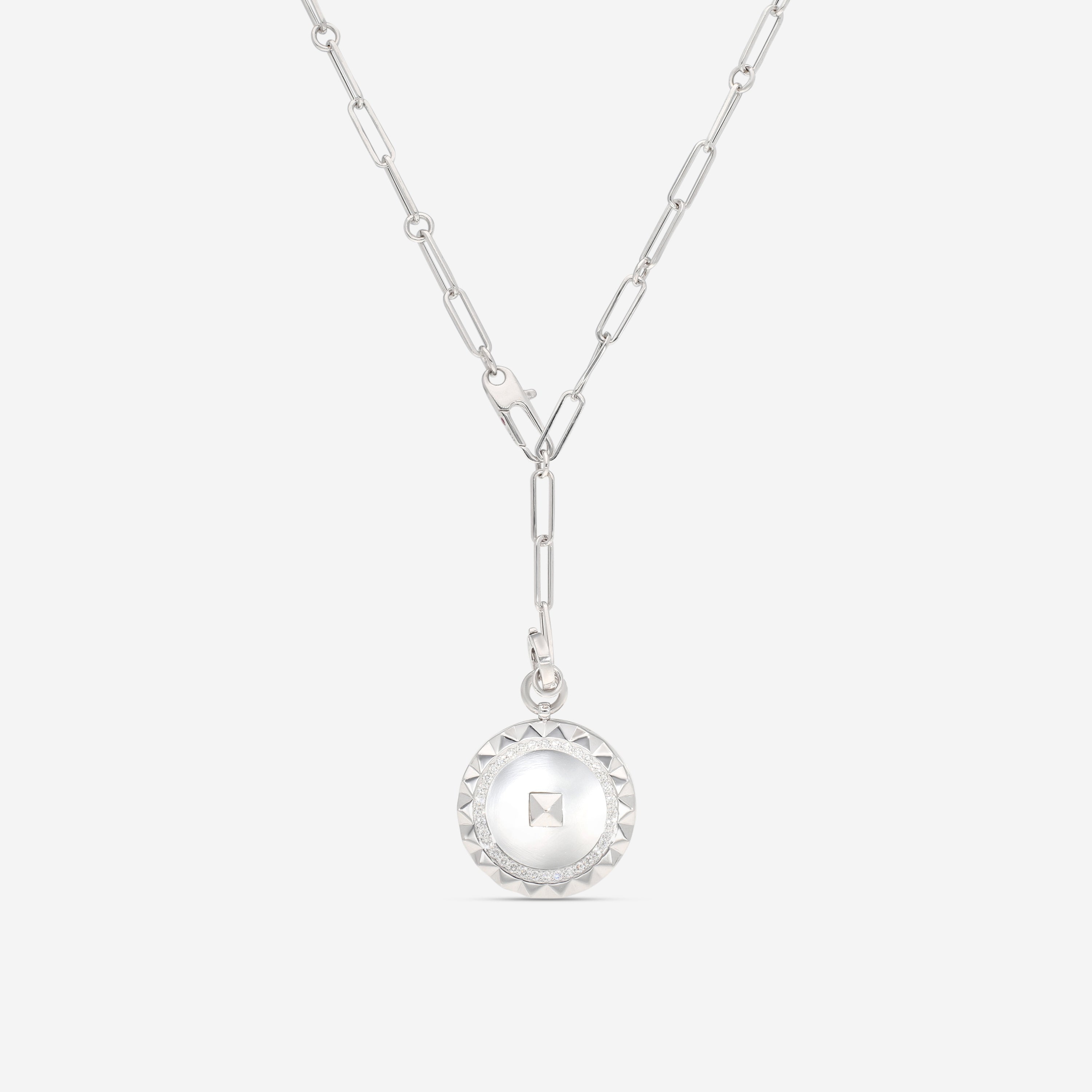 Roberto Coin Obelisco 18K White Gold Diamond Medallion Pendant Necklace 8883121AW19X