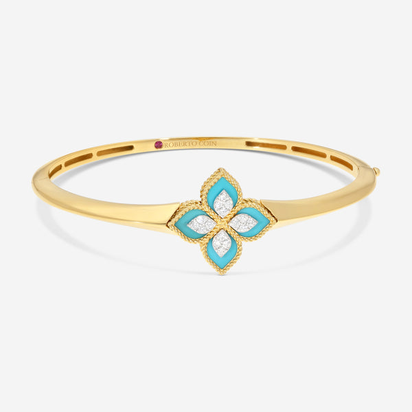 Roberto Coin Venetian Princess 18K Yellow & White Gold Turquoise and Diamond Bangle Bracelet 8883235AJBAXT